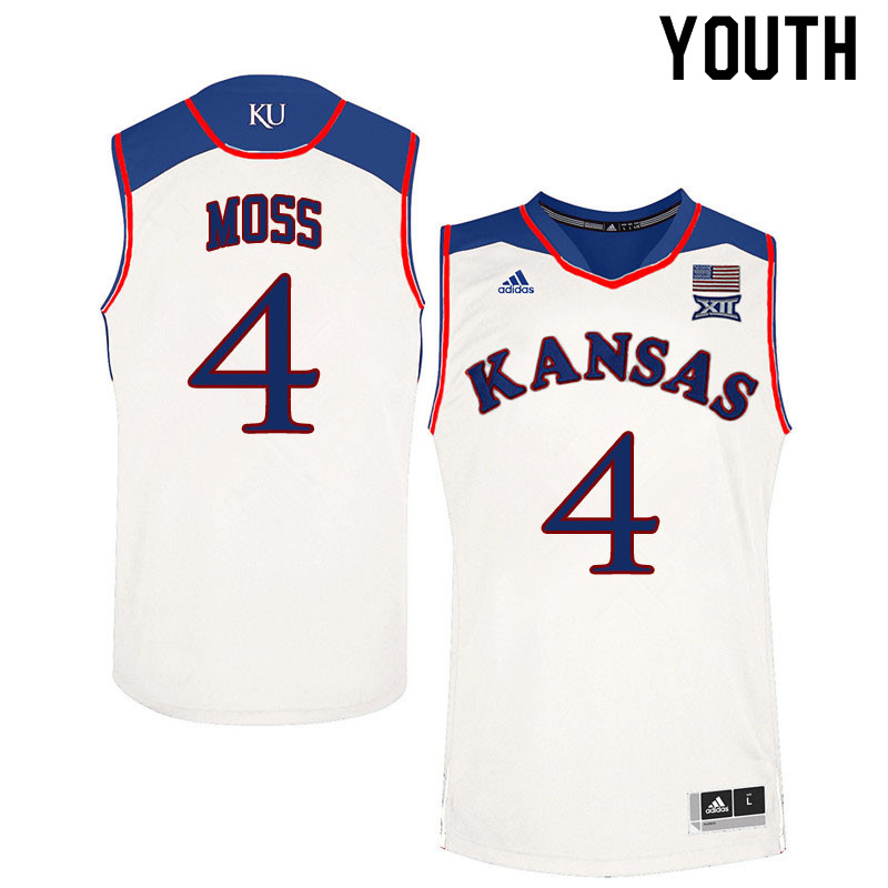 Youth #4 Isaiah Moss Kansas Jayhawks College Basketball Jerseys Sale-White
